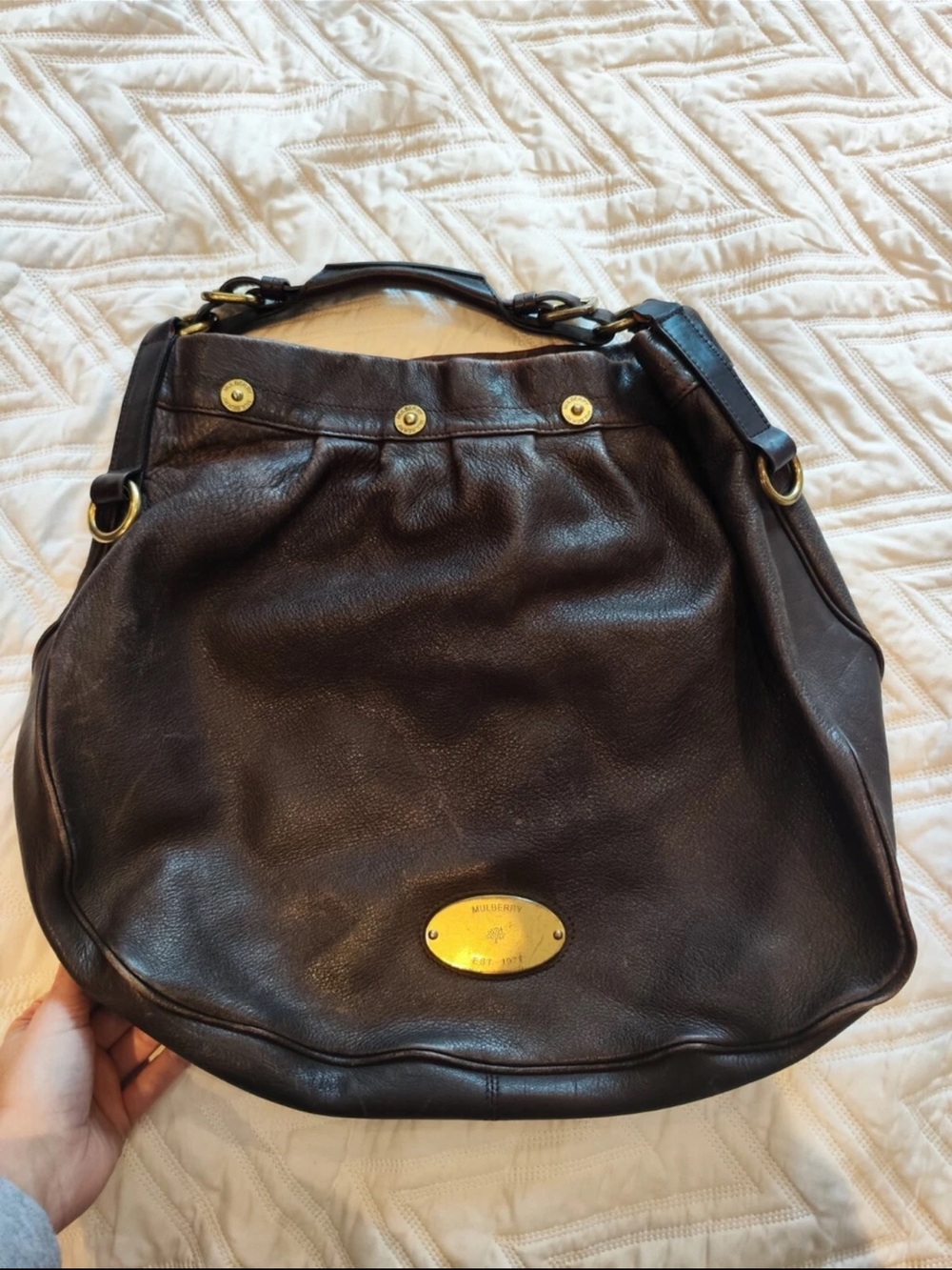Mulberry Brown Leather Shoulder Hobo with Gold Plaque